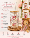 MOM Floral Glass Cup with Bamboo Lid & Glass Straw | Gift for Mom 🌸💕🎁