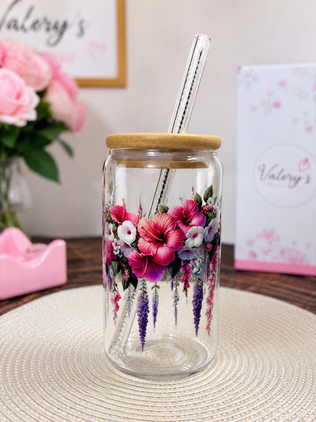 Floral Glass Cup 🌸✨