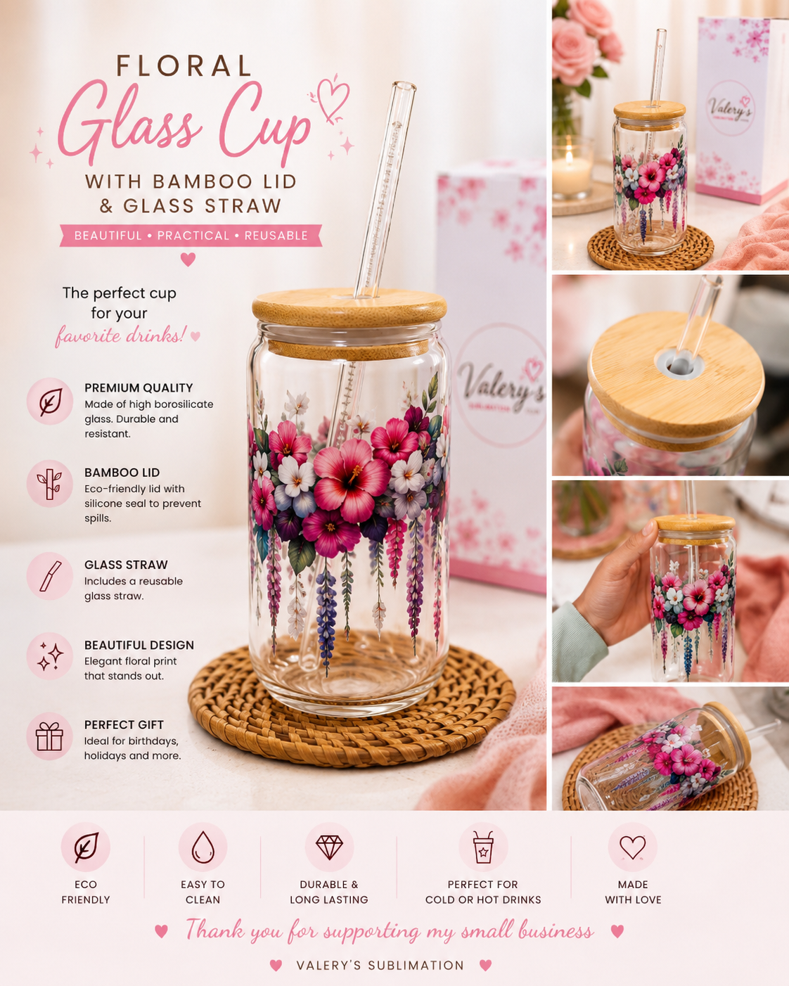 Floral Glass Cup 🌸✨