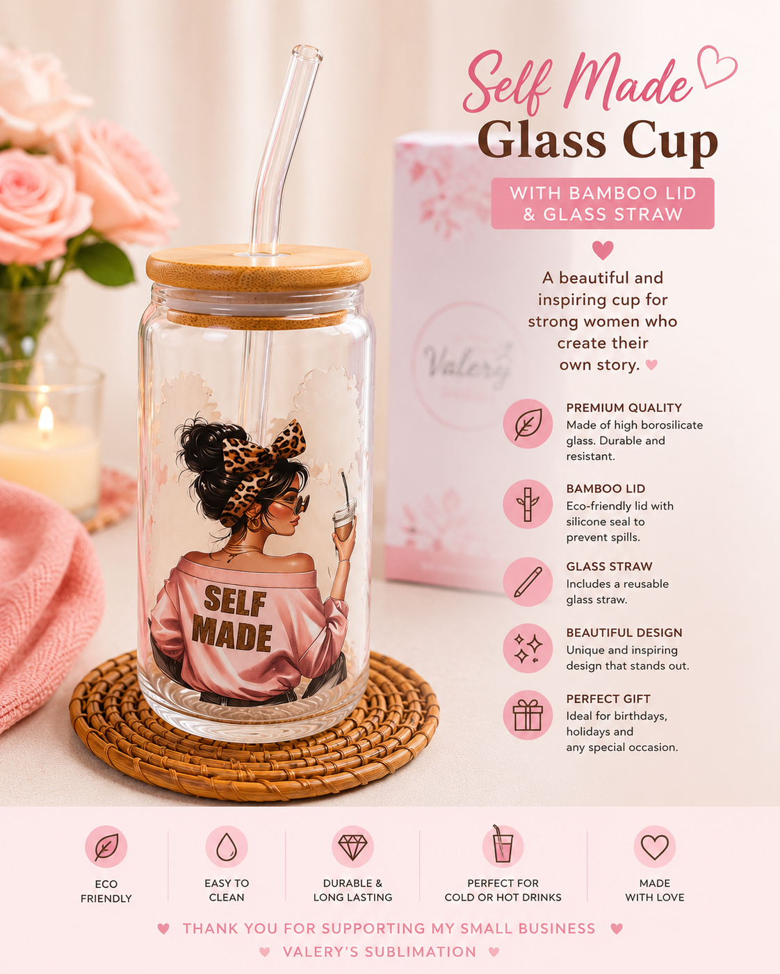 💖 Self Made Glass Cup 💖