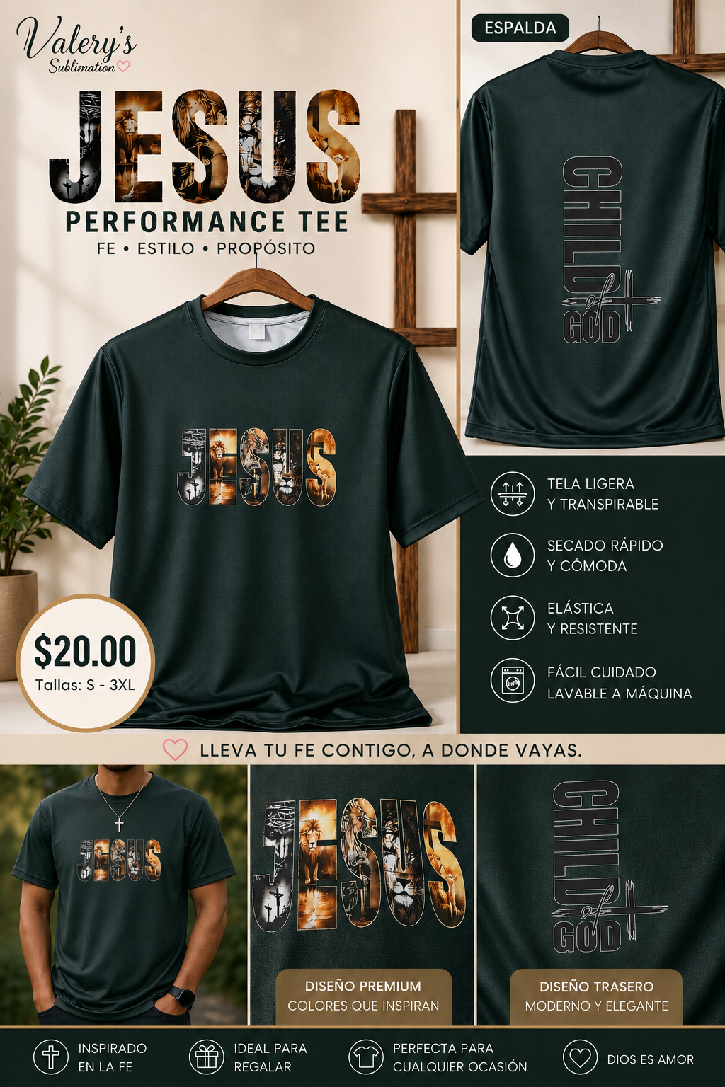 JESUS Christian Performance T-Shirt | Child of God | Faith Apparel