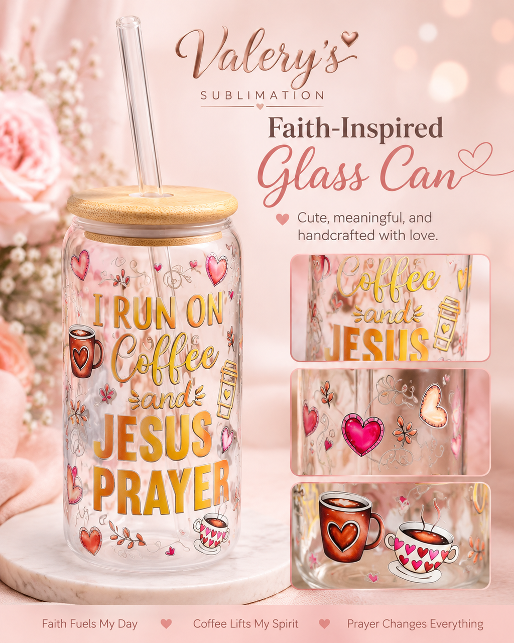 I Run on Coffee and Jesus Glass Can | Christian Coffee Tumbler