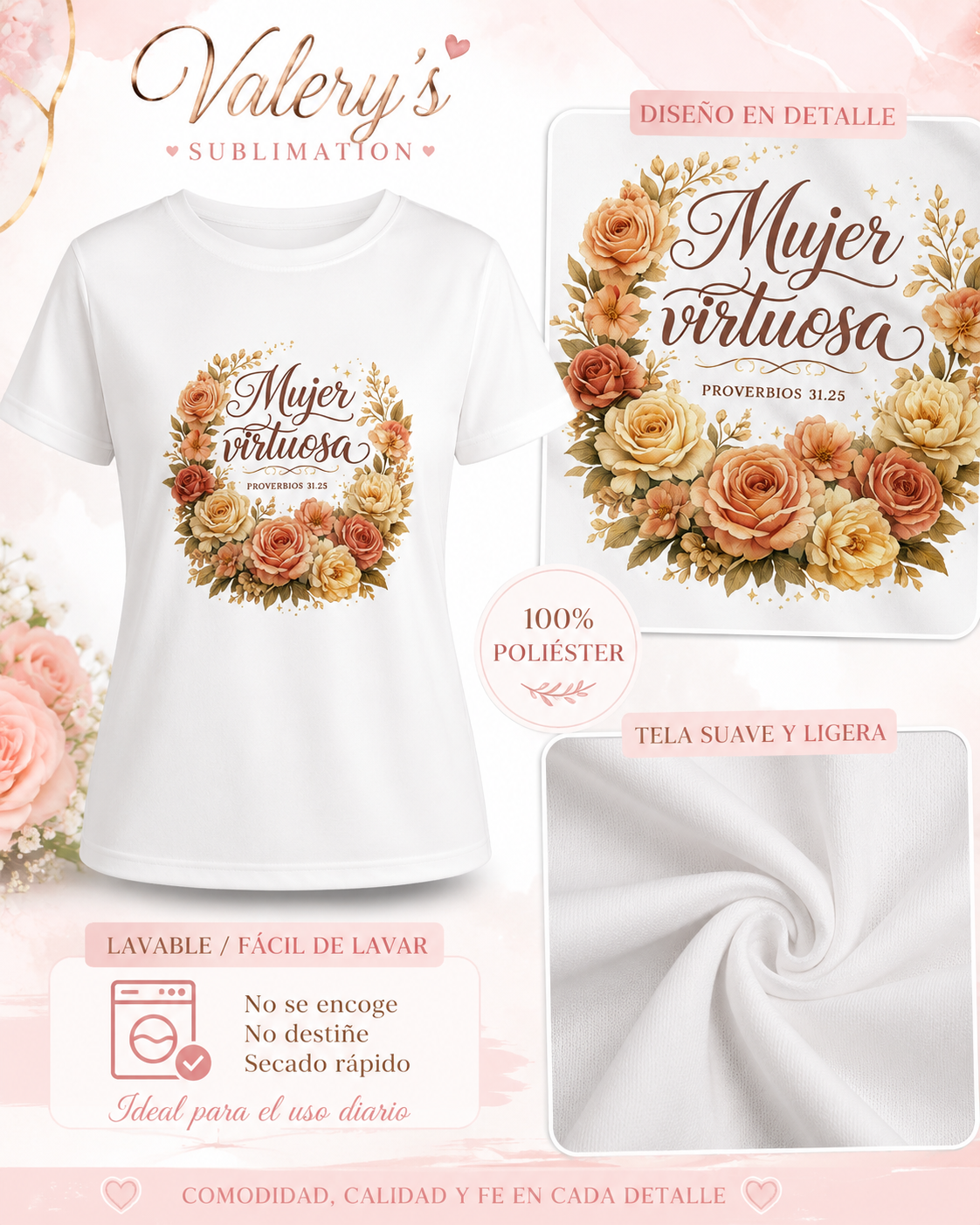 Mujer Virtuosa Christian T-Shirt | 100% Polyester