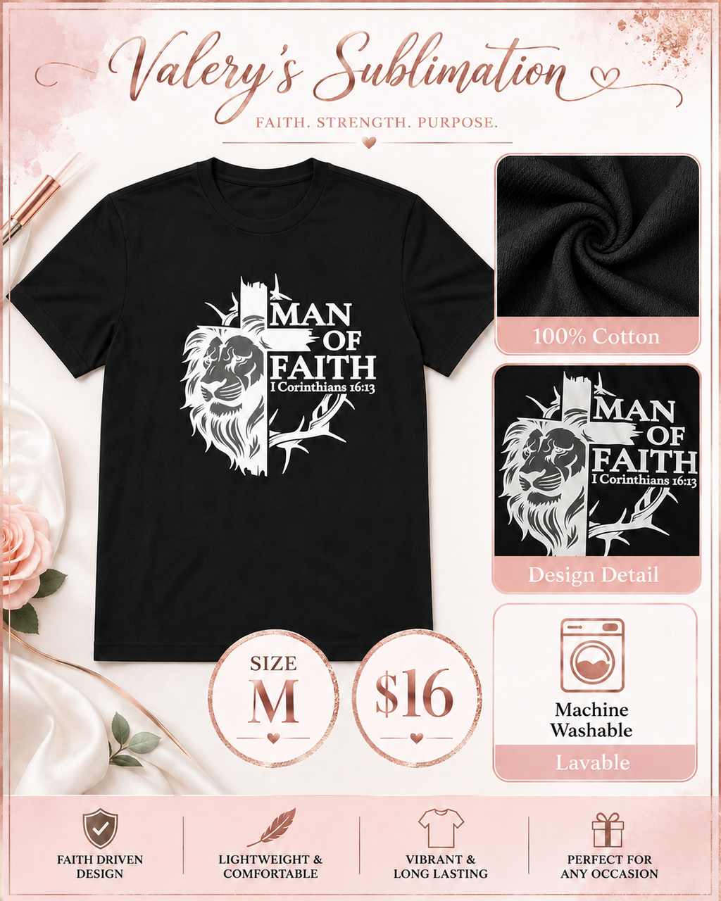 Man of Faith Christian T-Shirt | Black Cotton Shirt